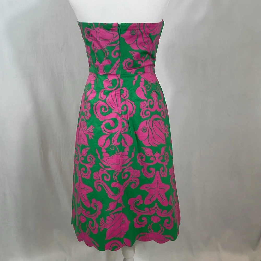 Lilly Pulitzer Strapless Sienna Dress Size 2 Vintage Pink Green Sea Life EUC - Picture 15 of 16